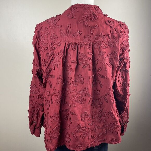 Anthropologie Pilcro Medium  Red Whitney Chenille Textured Floral Button Up - Picture 8 of 12